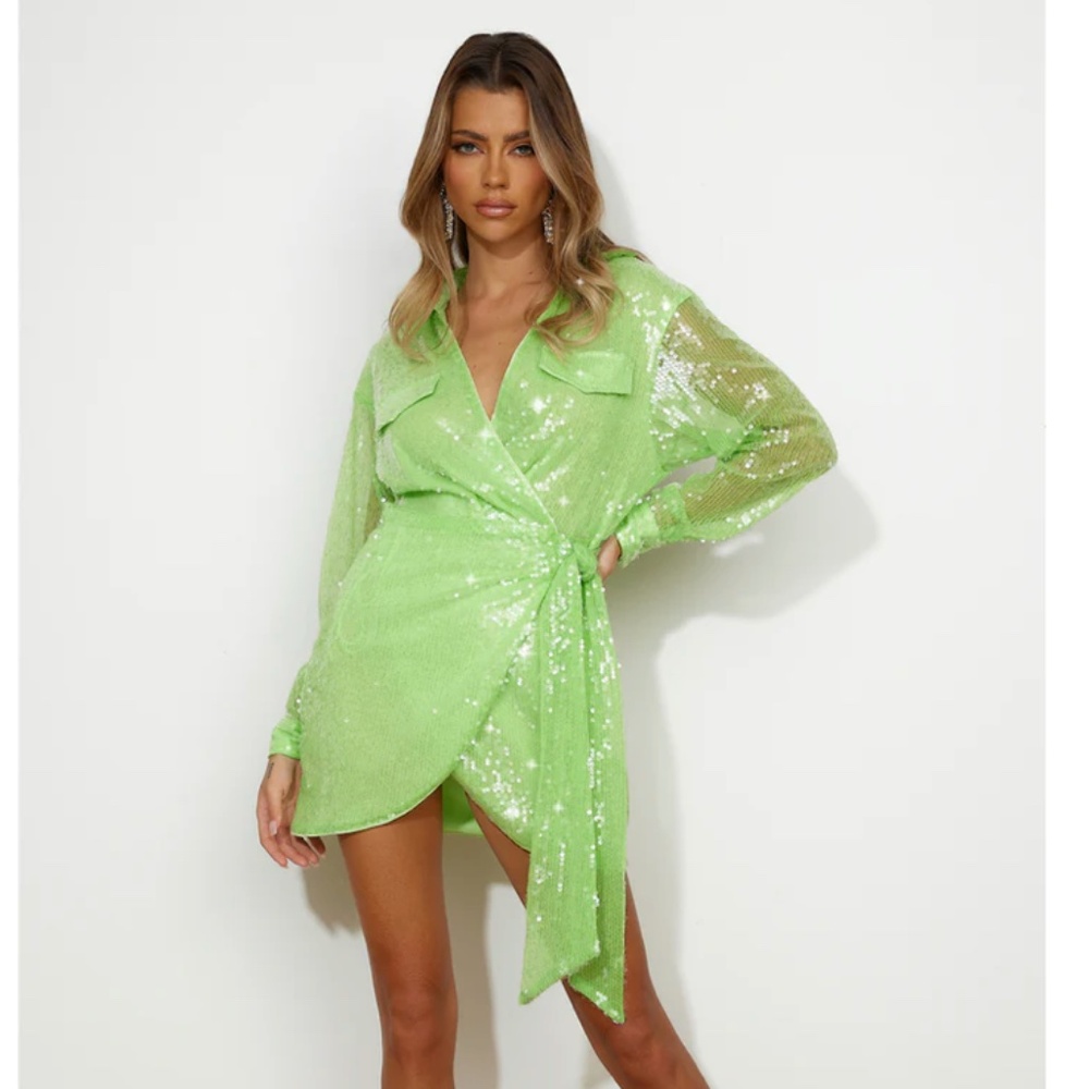 Party Shirt Dress - Green Sequin